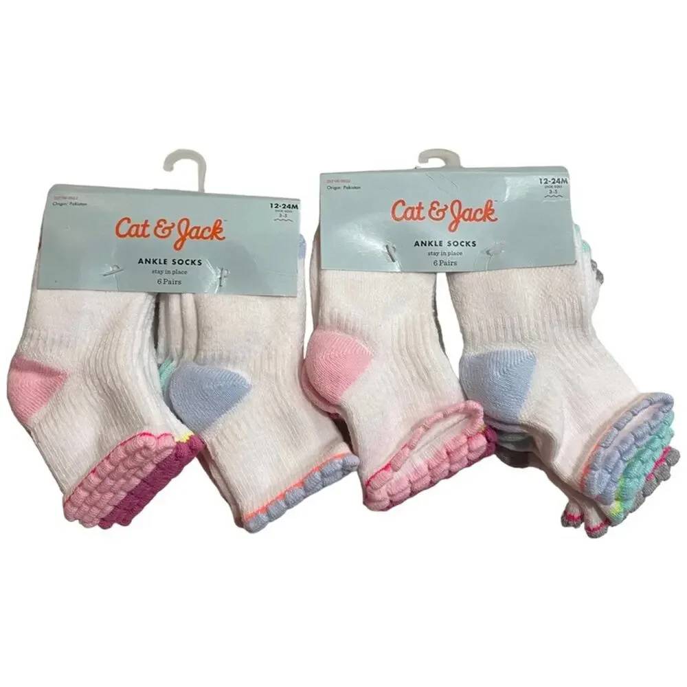 Baby Girls Socks Ruffle Athletic Scalloped Low Cut Multicolor 12-24M =12 pr NWT